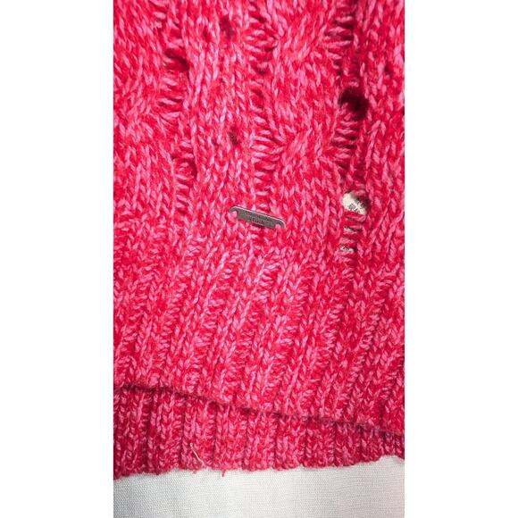 Abercrombie & Fitch Womens Pink Open Knit V-Neck Sweater M Y2k Open Weave Fitted - Picture 6 of 8